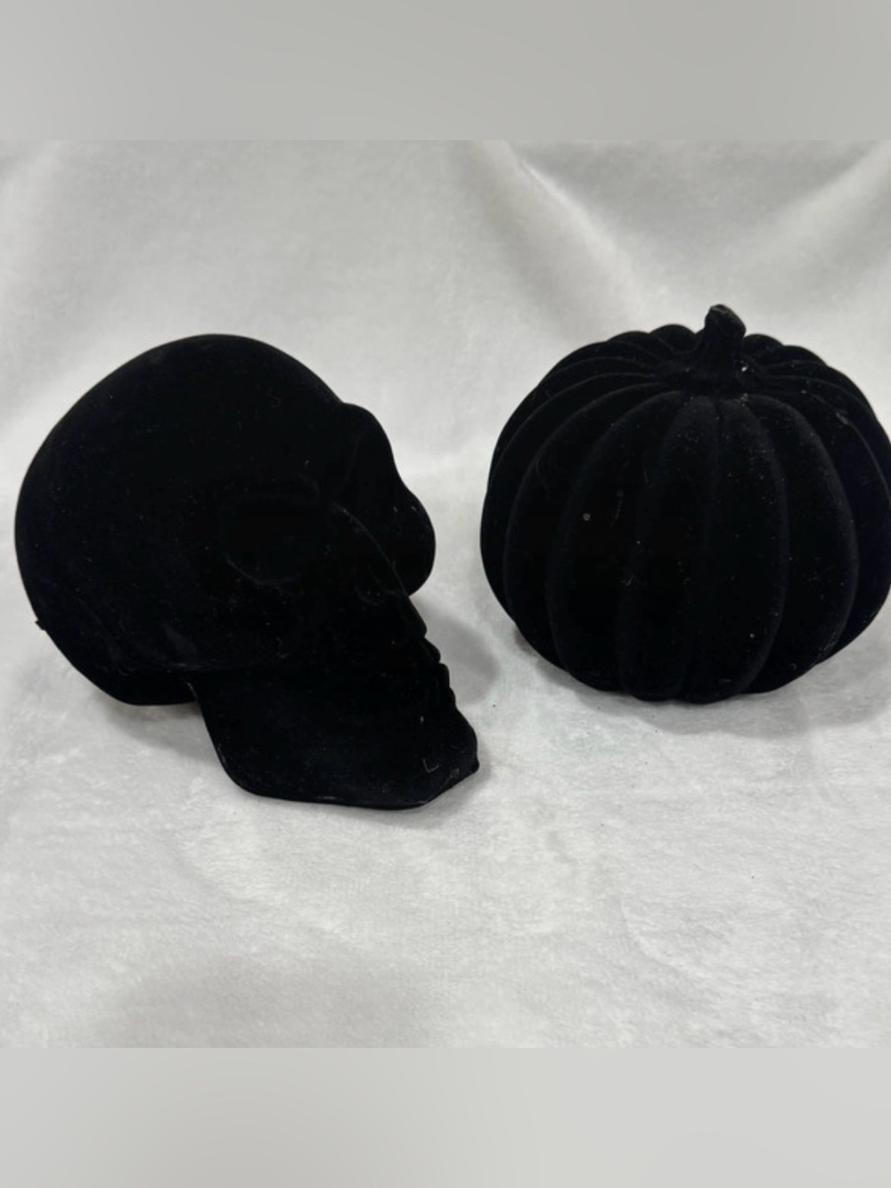 Black Velvet Skull and Pumpkin Decorative Accent Set - Home Accents Decor